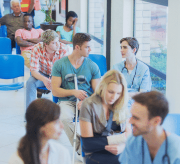 Patients wait for treatment in a hospital waiting room. Here, they may consent to prospective collection of their samples.